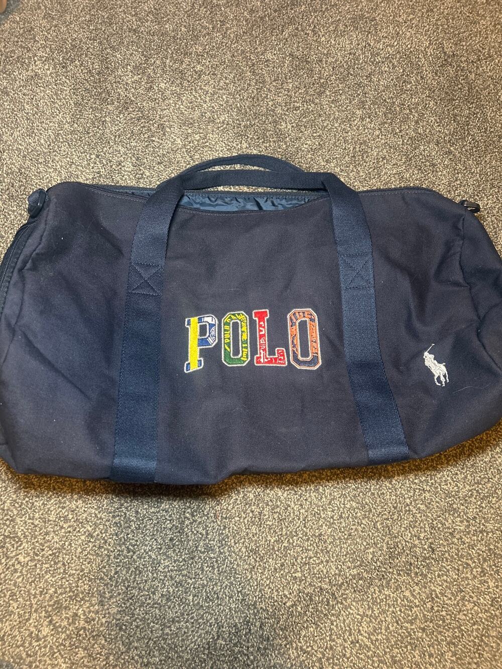 Polo Ralph Lauren Multicolored Unisex Duffle Bag Exterior Side Pocket Navy